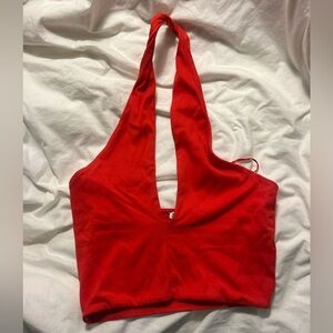 Red Zara halter v-neck cropped tank - medium